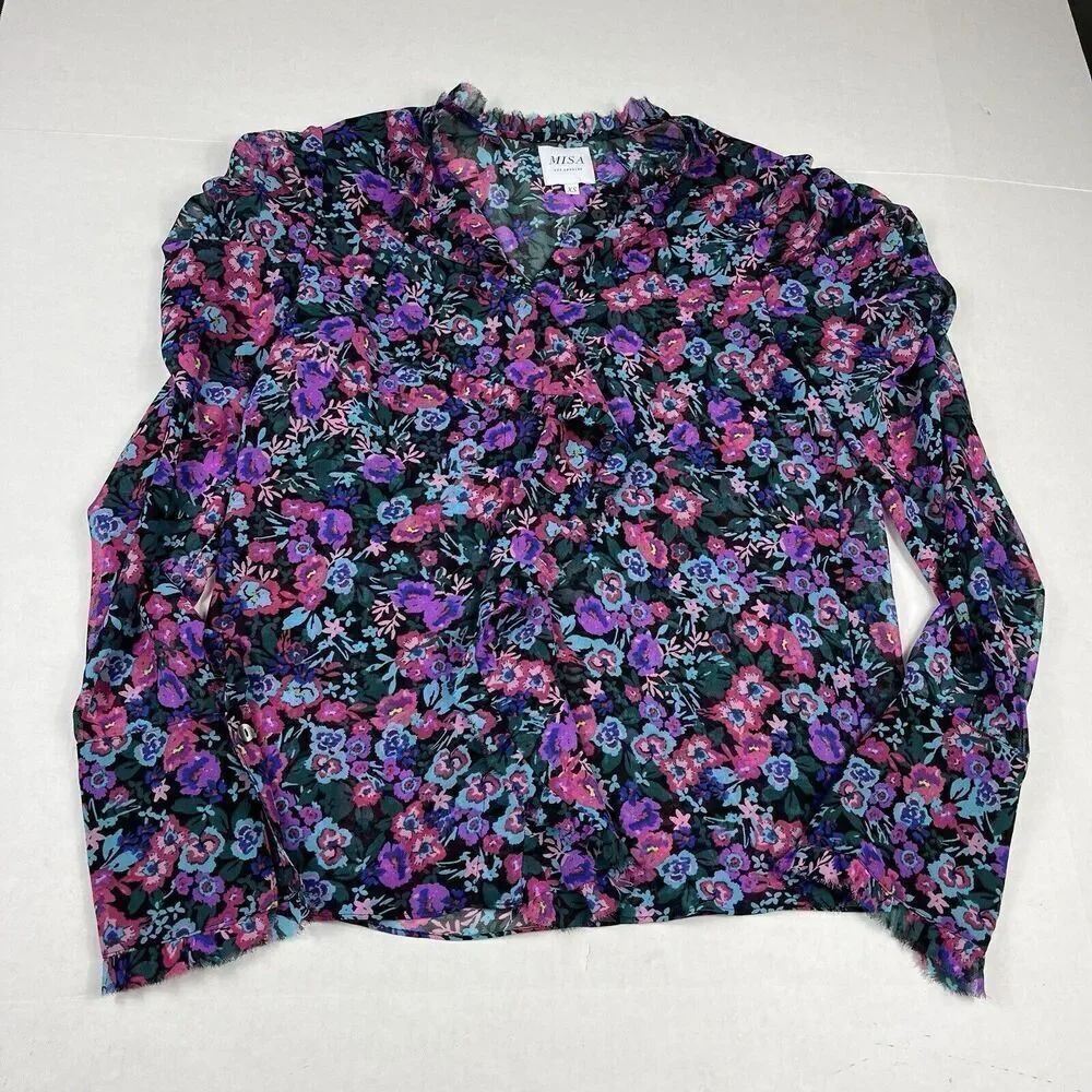 Misa Los Angeles Garance Blouse Floral Puff Long Sleeve Flowy Ruffled Top XS